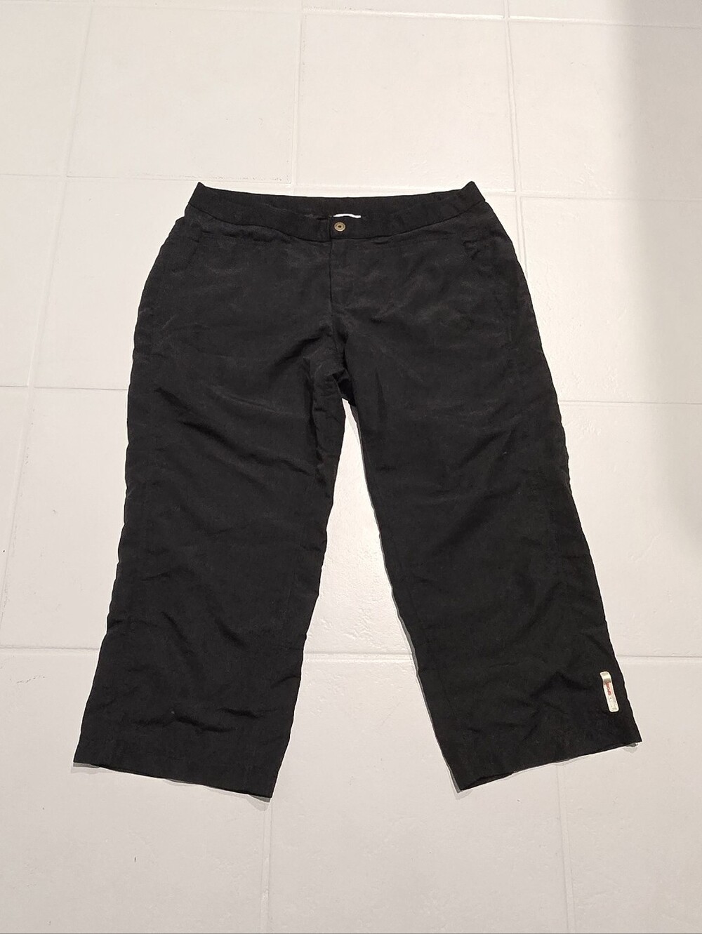 Mexx Sport Black Capri Pockets Drawstring Zipper Button Size 8